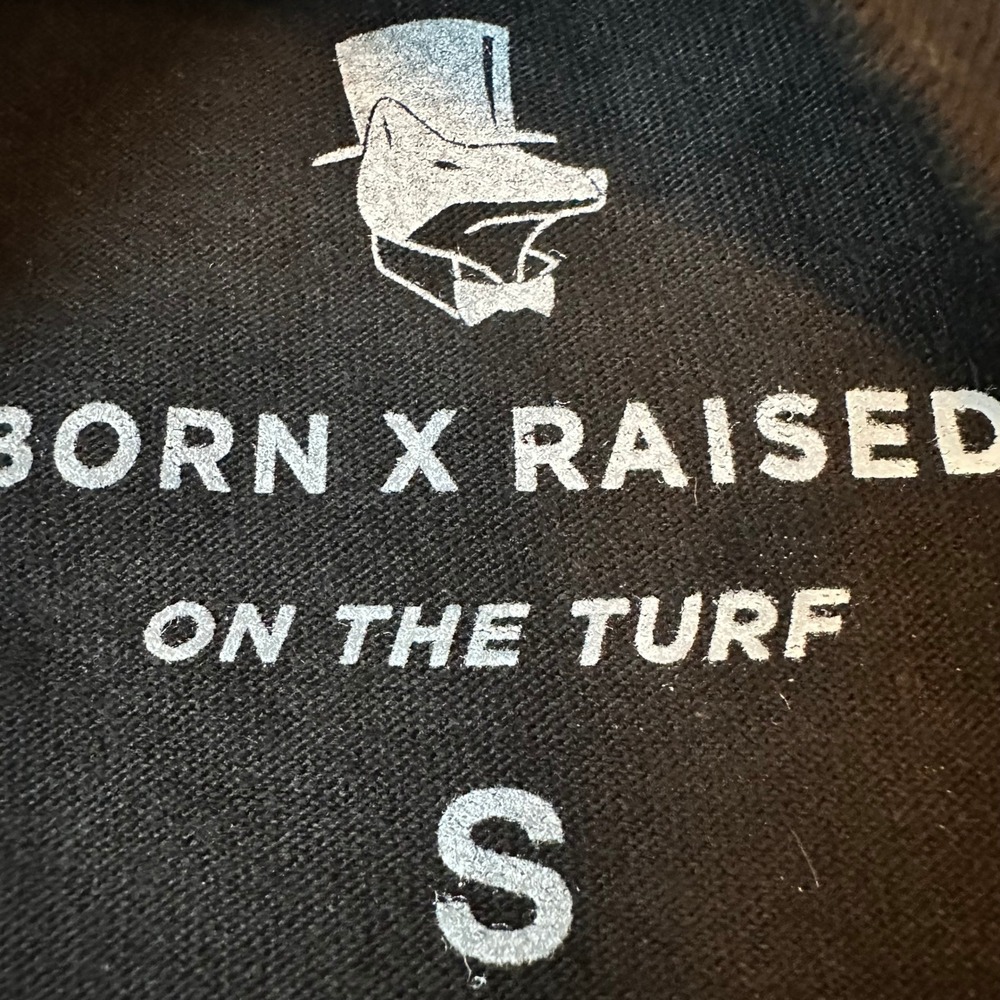 Born X Raised On The Turf Graphic T-Shirt Mens Small Black Old English BXR Tee - Picture 4 of 6